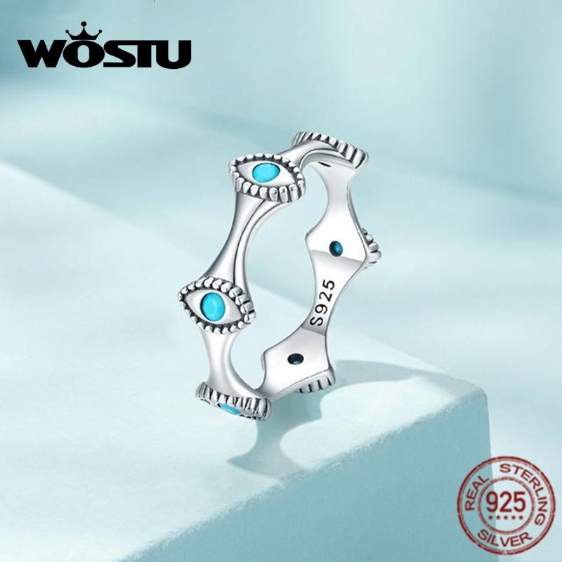 WOSTU Кольцо «Глаза дьявола» из стерлингового серебра 925 пробы для женщин, размеры 6-8, модный свадебный подарок, кольца вечности, бирюзовые Anillos
