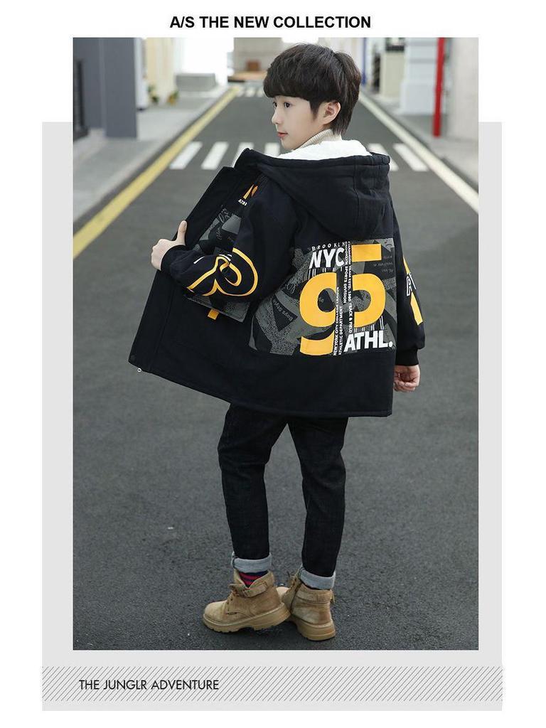 Детское зимнее пальто с толстой флисовой подкладкой - Хлопковое с наполнителем, Теплая модная куртка для больших детей