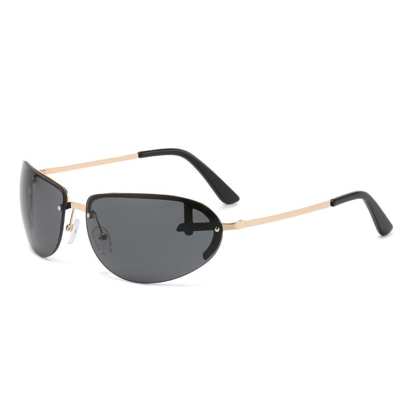 YK Future Technology Wind Sunglasses Oval Steampunk Street Rock Concave Sunglasses Metal Large Frame Mirrors