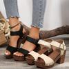 New Fashion Solid Color Versatile Women's Sandals Thick-soled Wedge Summer Women's Shoes Buckle Strap High-Heel Sandals