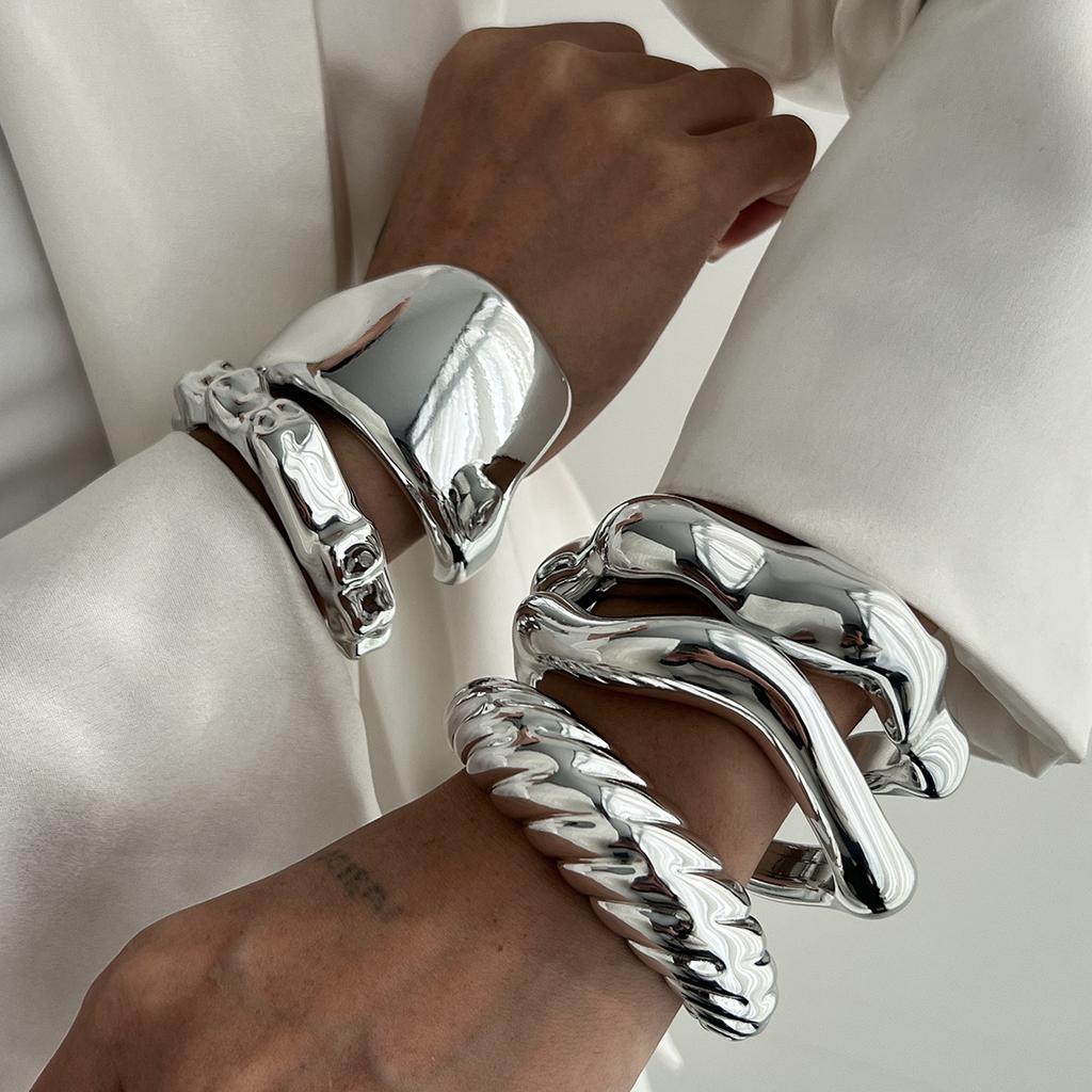 Exaggerated Punk Irregular CCB Metal Chunky Cuff Bangles for Women Hip Hop Gold Color Wide Bracelet Steampunk Men Jewelry