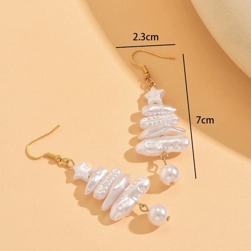 Christmas Baroque Irregular Imitation Pearl Stacked Star Tree Drop Earrings Xmas Tree Earring For Women Holiday Jewelry Gift