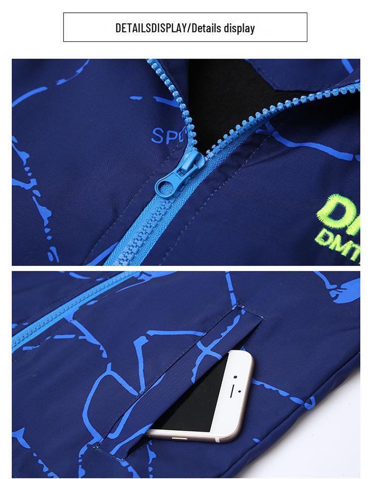 Мальчиковая ветровка на флисовой подкладке: Новый тренч Весна/Осень 2025, Ветрозащитная куртка для детей среднего и старшего возраста