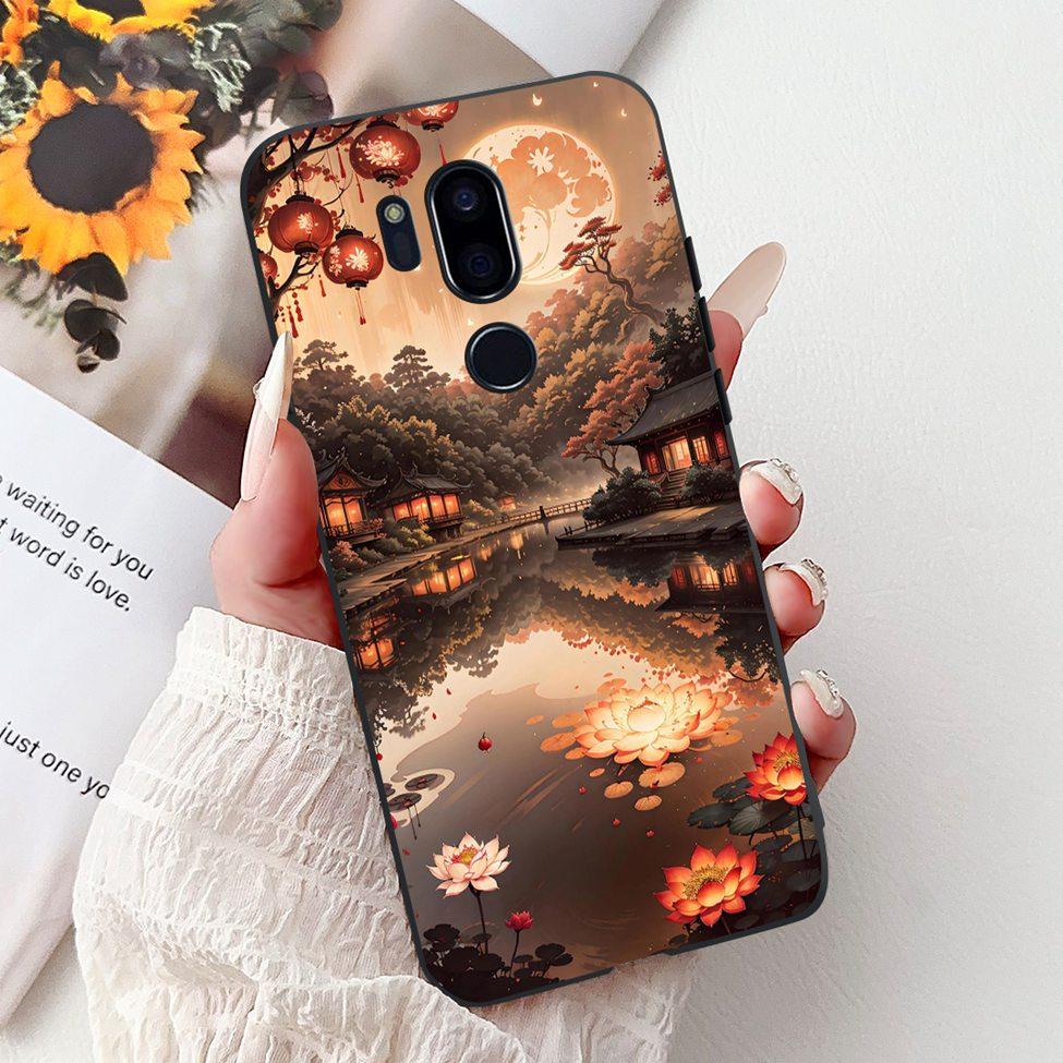 Чехол для LG G7 ThinQ Черный Силикон Милый Кот Модные Цветы Крутая Расписная Задняя Крышка Для Телефона LG G7ThinQ LMG710EM