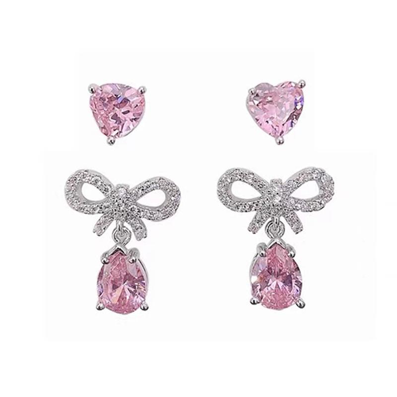 1/2 пары сережек-гвоздиков с розовым цирконием в форме капли воды, романтические украшения в виде сердца