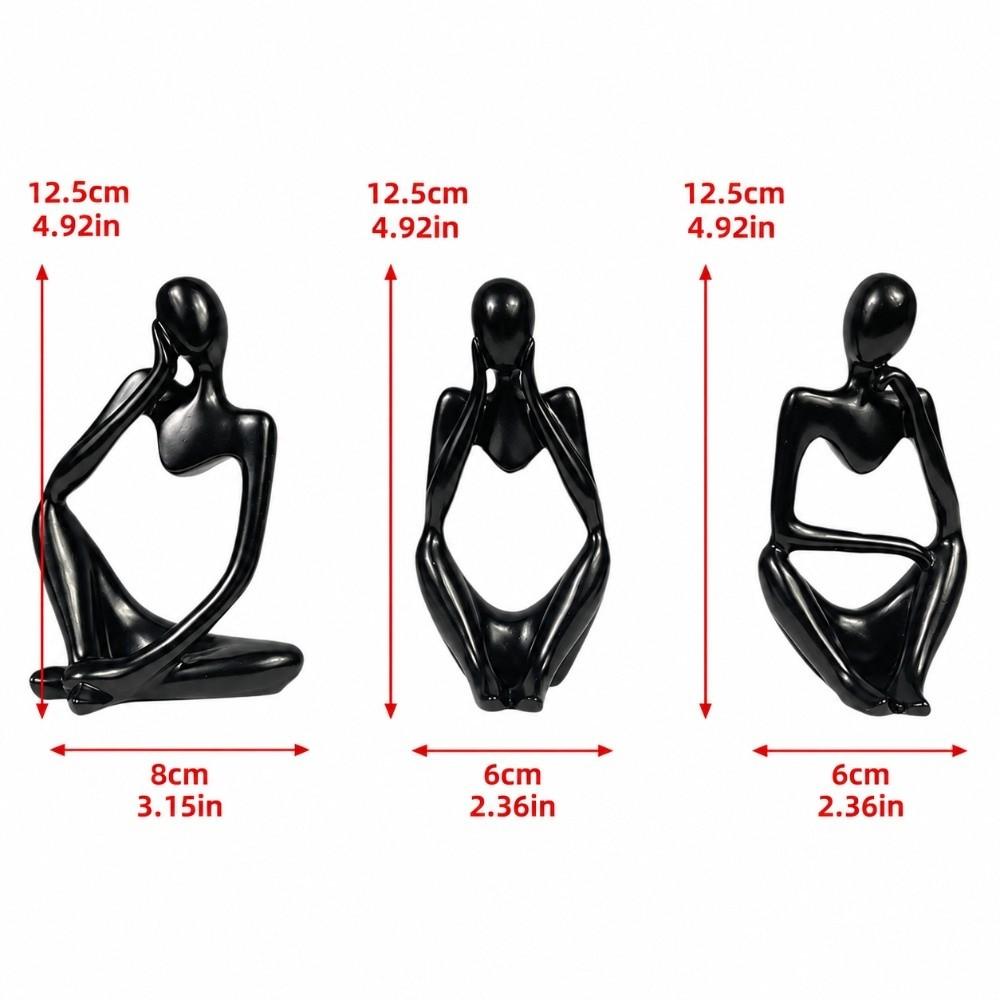 3pcs White Thinker Statue Lightweight Art Collectible Creative Abstract Sculpture Living Room Decor