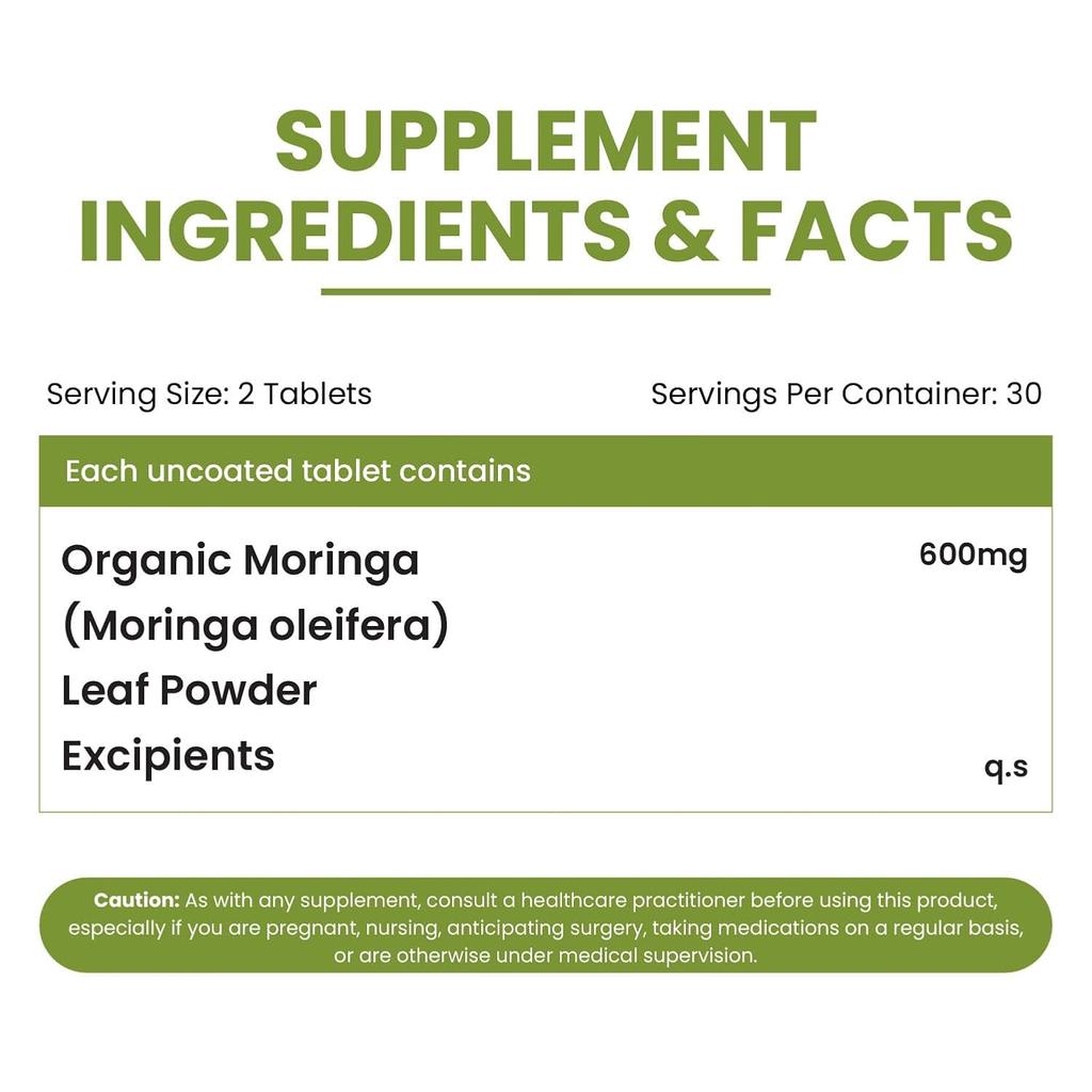 Vlado's Himalayan Organics Органические таблетки с морингой, экстракт 1200 мг, 60 шт. для энергии, иммунитета, пищеварения