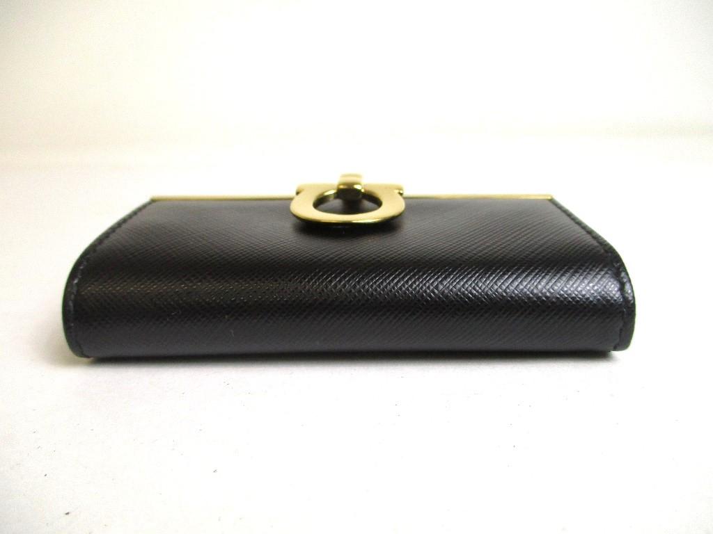 Оригинальный чехол для ключей Salvatore Ferragamo Gancini из черной кожи с золотым покрытием H/W 6Pics #a431 восстановленный