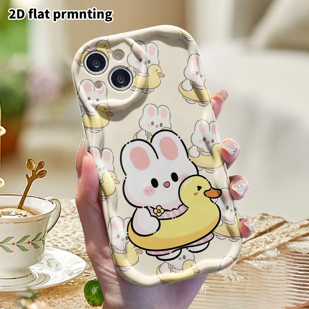 Phone Case: 2D flat design suitable for iPhone 18 17 16 15 14 13 Pro protective case, with little bunny and yellow duck, perfect Christmas and Hallowe