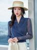 V-neck Lurex Mesh Long Sleeve Blouse - Women's Slim Fit for Spring/Autumn