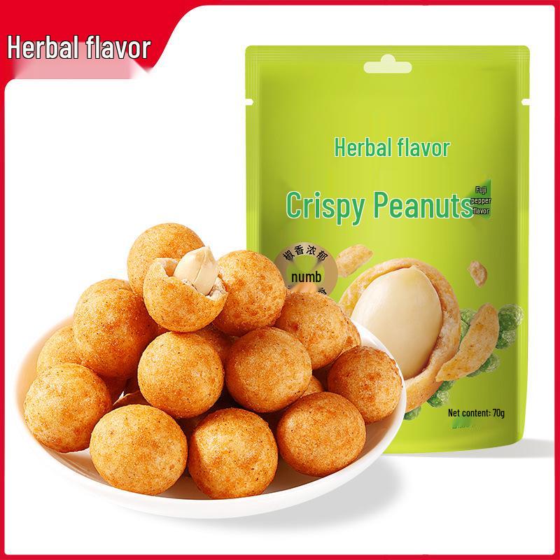 BaiCaoWei Tengjiao Flavor Crispy Peanuts 70g - Roasted Snack Side Dish