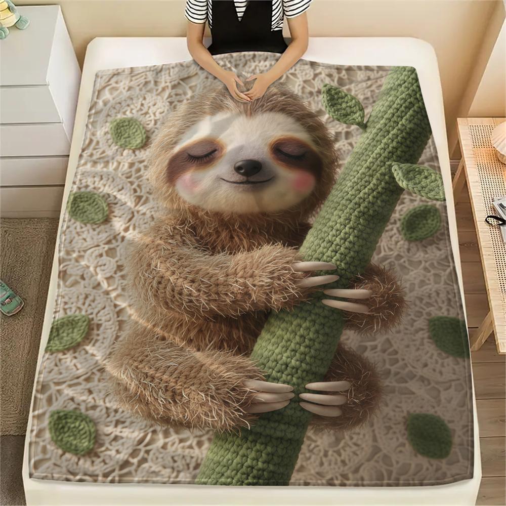 Knitted sloth hedgehog dog Print Flannel Blanket,High quality Comfortable for All Seasons,Home Decor,Warmth and Comfort,Perfect for Christmas Gifts