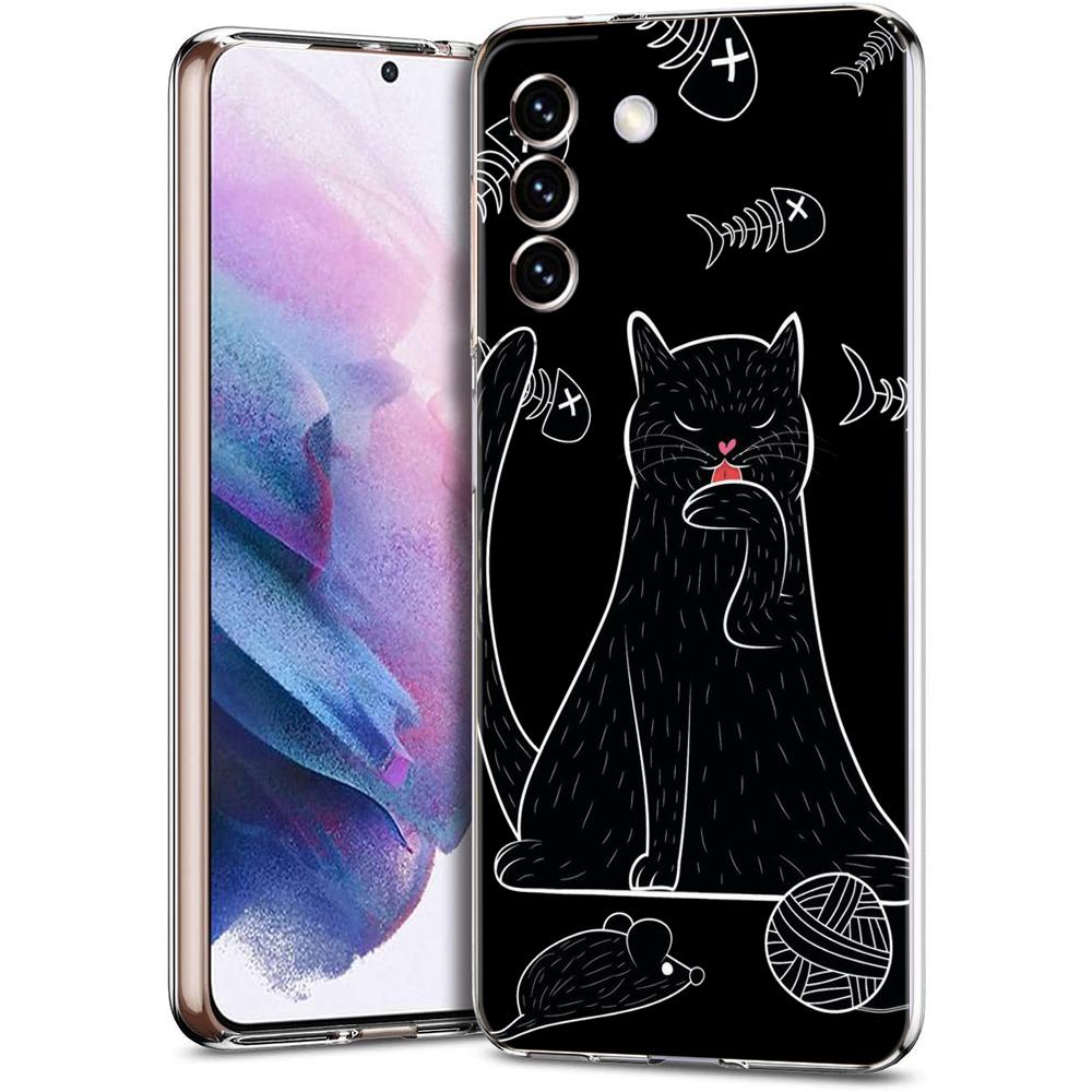 Милый чехол для телефона с рисунком черного кота для Samsung Galaxy S24 Plus S23 S22 S21 S20 FE Ultra 5G S10 S10E S9, мягкий прозрачный силиконовый чехол