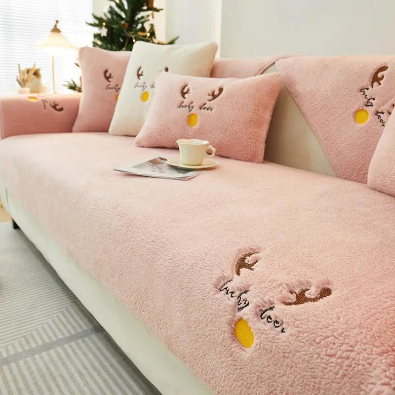 Рождественский толстый кроличий мех плюшевый диванный чехол нескользящий мягкий диван полотенце подушка для гостиной современный домашний декор