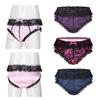 Men Ruffle Lace Trim Low Waist Briefs Bowknot Satin Underpants Sissy Crossdress Underwear