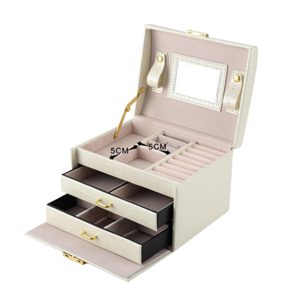 Органайзер для хранения ювелирных изделий из ПУ Трехслойная коробка с двумя ящиками