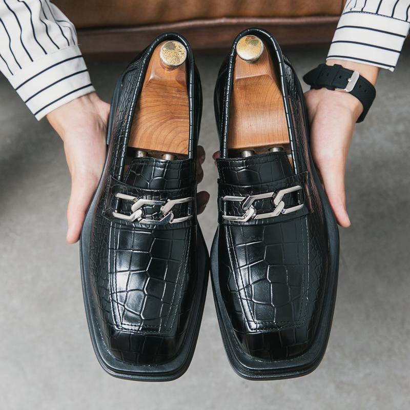 Мужские лоферы-пенни Белые классические туфли Свадебные Толстая подошва Увеличение роста Повседневные Коричневая кожа Туфли для выпускного вечера Вечеринки Диско Большой размер