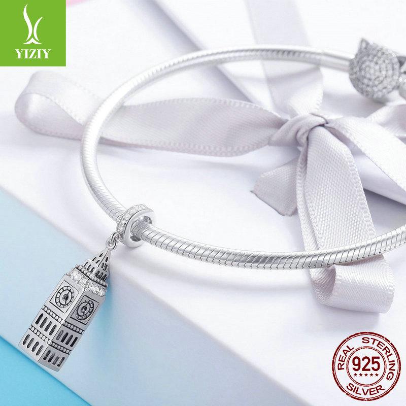 Серебро S925 Подвеска Британский Биг Бен Женский DIY Браслет из бусин Подвеска Аксессуары Scc868