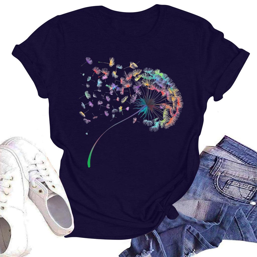 Женская повседневная свободная футболка с принтом, круглый вырез, пуловер, короткий рукав, топ