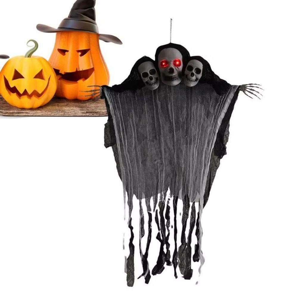 Creative Halloween Hanging Ghost Skull Funny Halloween Pendant 3 Heads Ghost Skull Ornament  Props