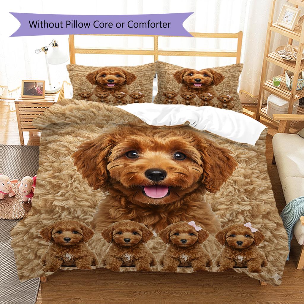 Poodle Marejus Dog Pattern Bedding Quilt Set Quilt Cover Pillowcase Home Decoration Gift (1 * duvet cover + 2 * pillowcase, without core)