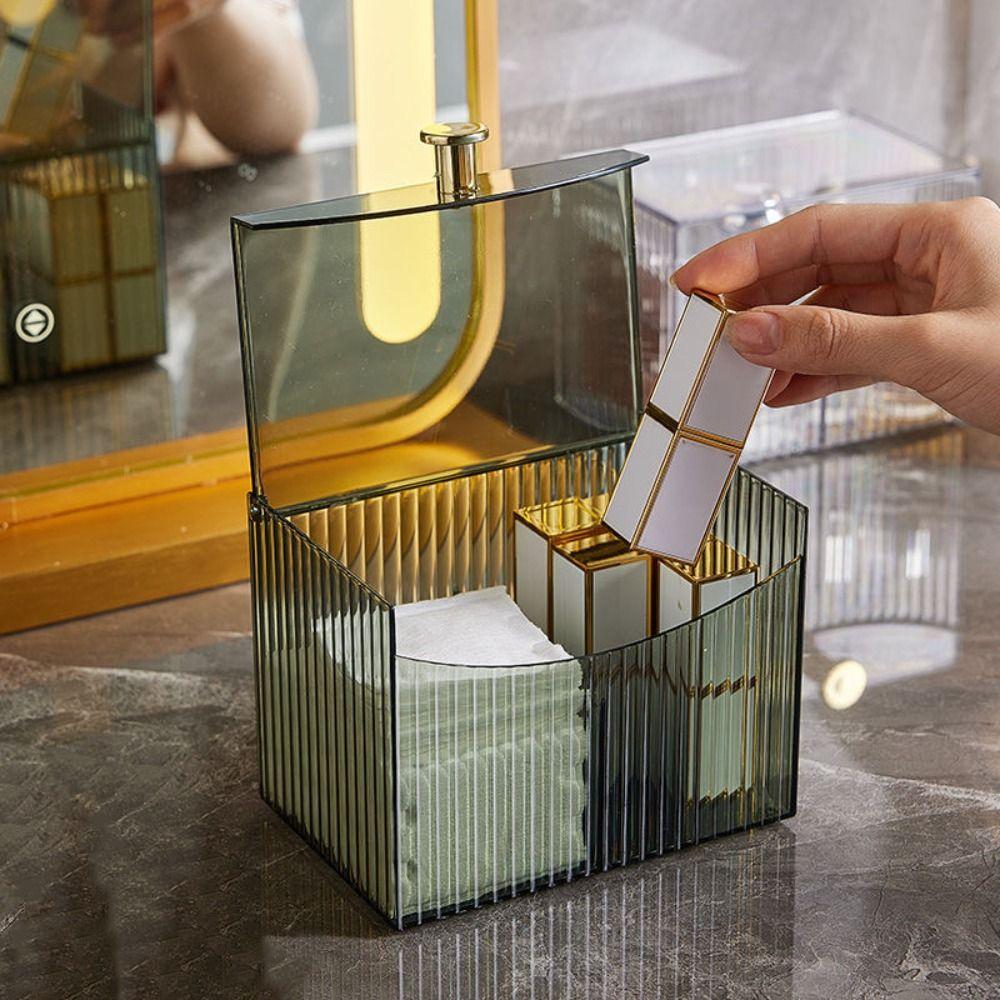 Plastic Cotton Swab Storage Box Flip Lid Qtip Holder Makeup Organizer Swab Pad Holder  Desktop