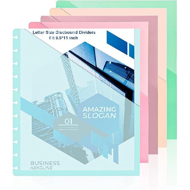 5 Pcs Discbound Letter Size Planner with 9.3 * 11inch Dividers and Pockets - 11 Disc Planner Folder Binder