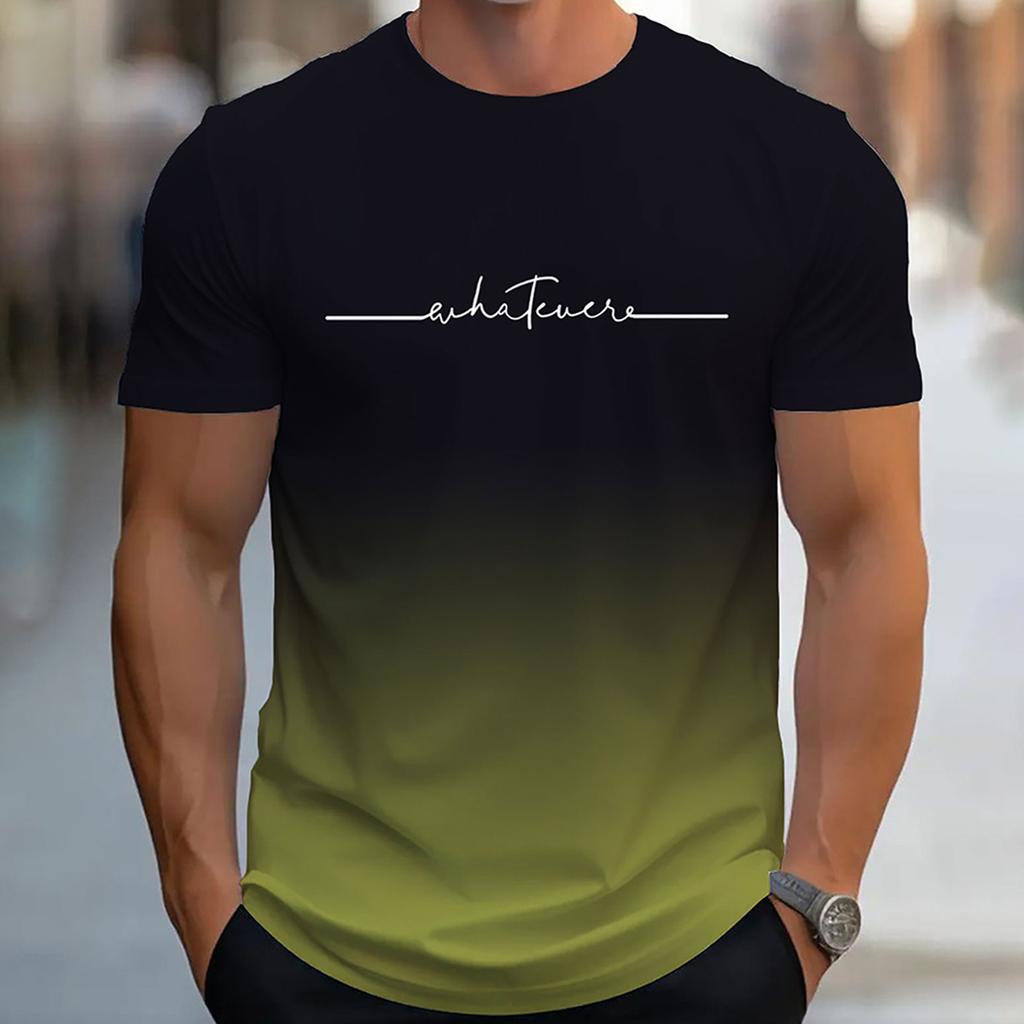 Alphabet 3D Printed Short Sleeved T-shirt Summer Breathable Polyester Simple Round Neck Top