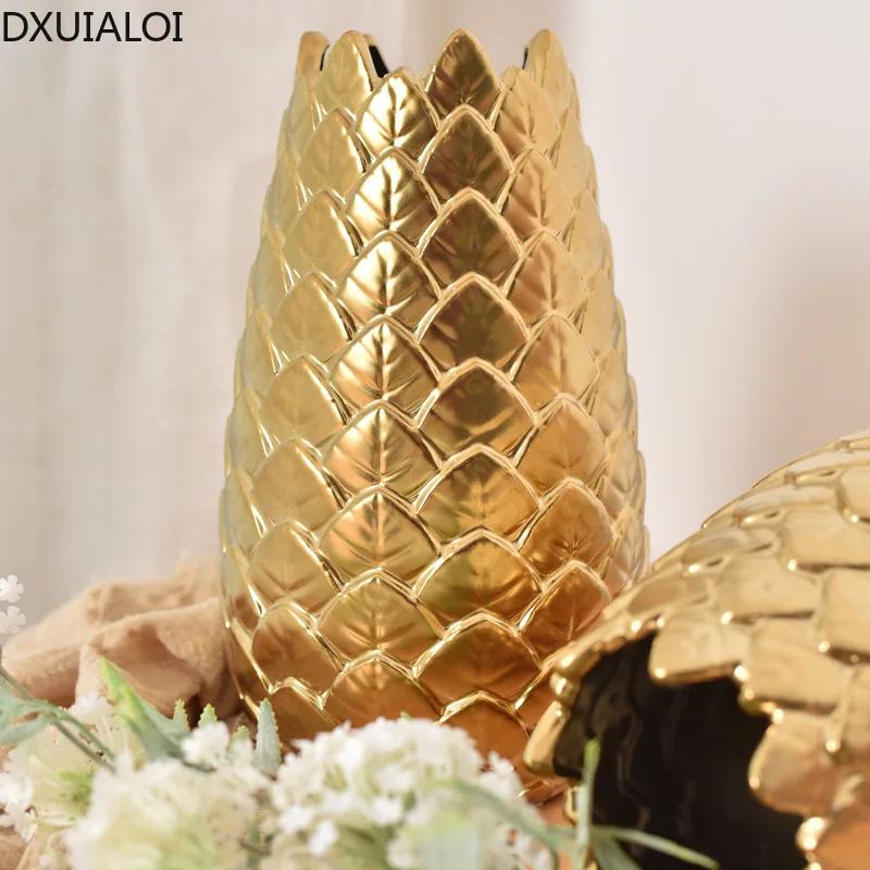 DXUIALOI простая и креативная керамическая гальванизированная золотая ваза, настольная цветочная композиция для гостиной, украшение для дома