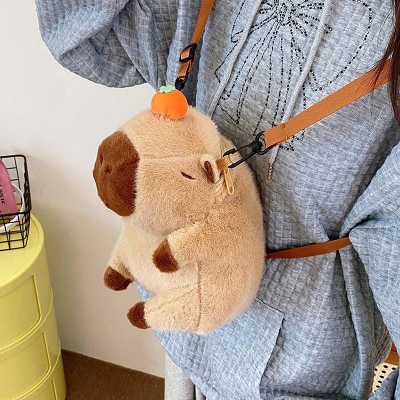 Милый плюшевый рюкзак-капибара большой вместимости, сумка-кроссбоди капибара, сумка-тоут, мягкий школьный рюкзак капибара для девочек, подарки на день рождения