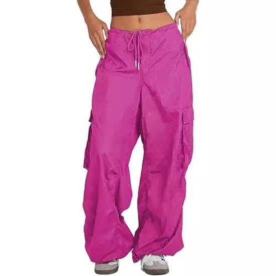 Женские брюки-карго, регулируемые широкие летние брюки с завязками на шнурке и множеством карманов, однотонные длинные брюки с низкой посадкой