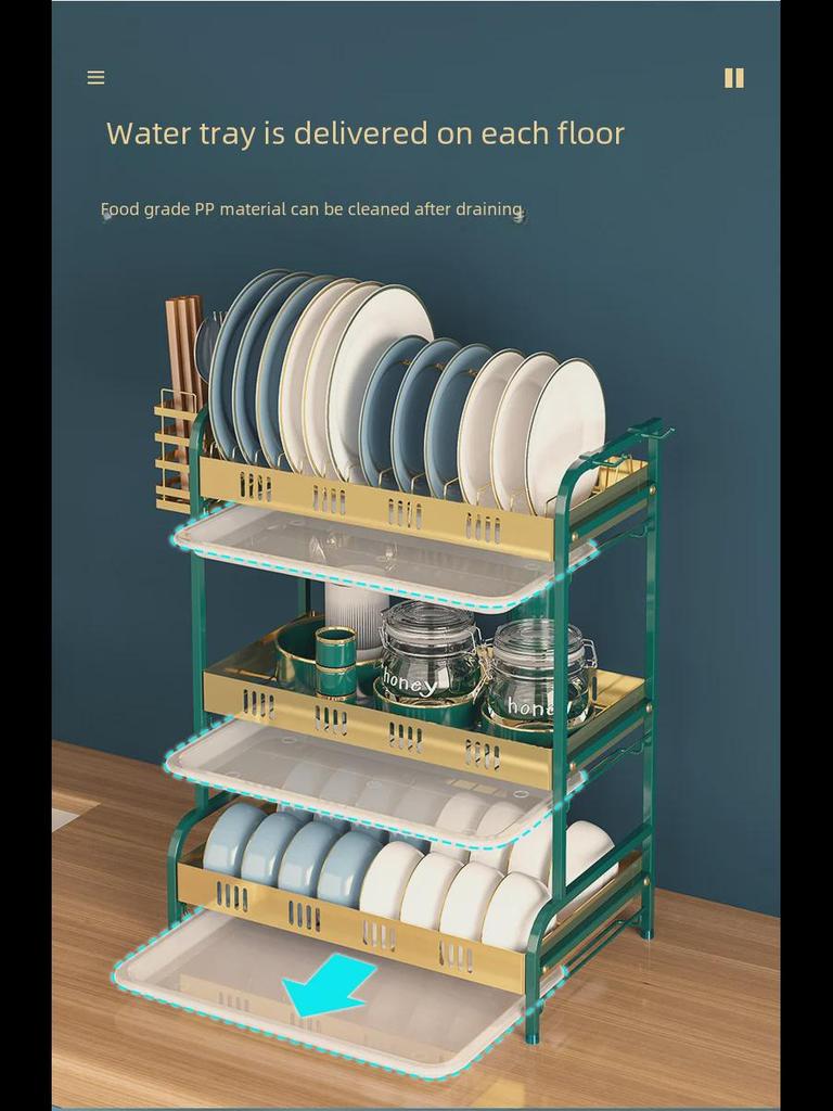 Multi-Function Dish Drying Rack with Bowl & Chopsticks Storage for Kitchen Countertop