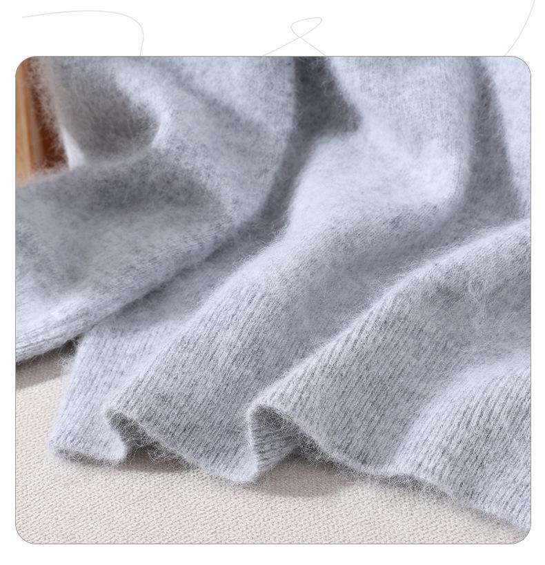 Women's Mink Cashmere Short Sweater with Half-High Collar and Rabbit Fur Knit, Slimming Fit