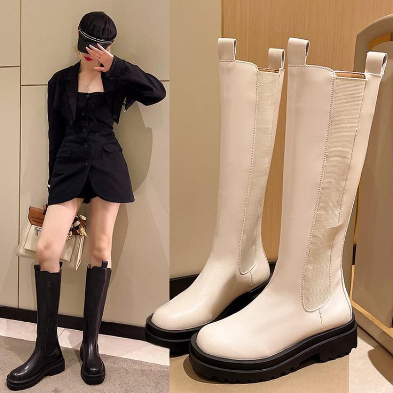 Internet Celebrity Super Round Toe Boots, Thick Heeled Long Boots, Autumn and Winter New Style Sleeve High Top Boots