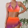 Plus Size Women Fashion Sexy Round Neck Orange Gradient Bikini Set Slim Fit Beach Swimsuits Two Piece Set