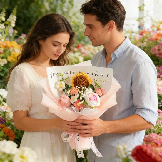 Искусственные Цветы Ручной Работы Крючком Букет Цветов Мягкая Хлопковая Пряжа Не Требует Ухода Гибкие Стебли Искусственное Цветочное Украшение