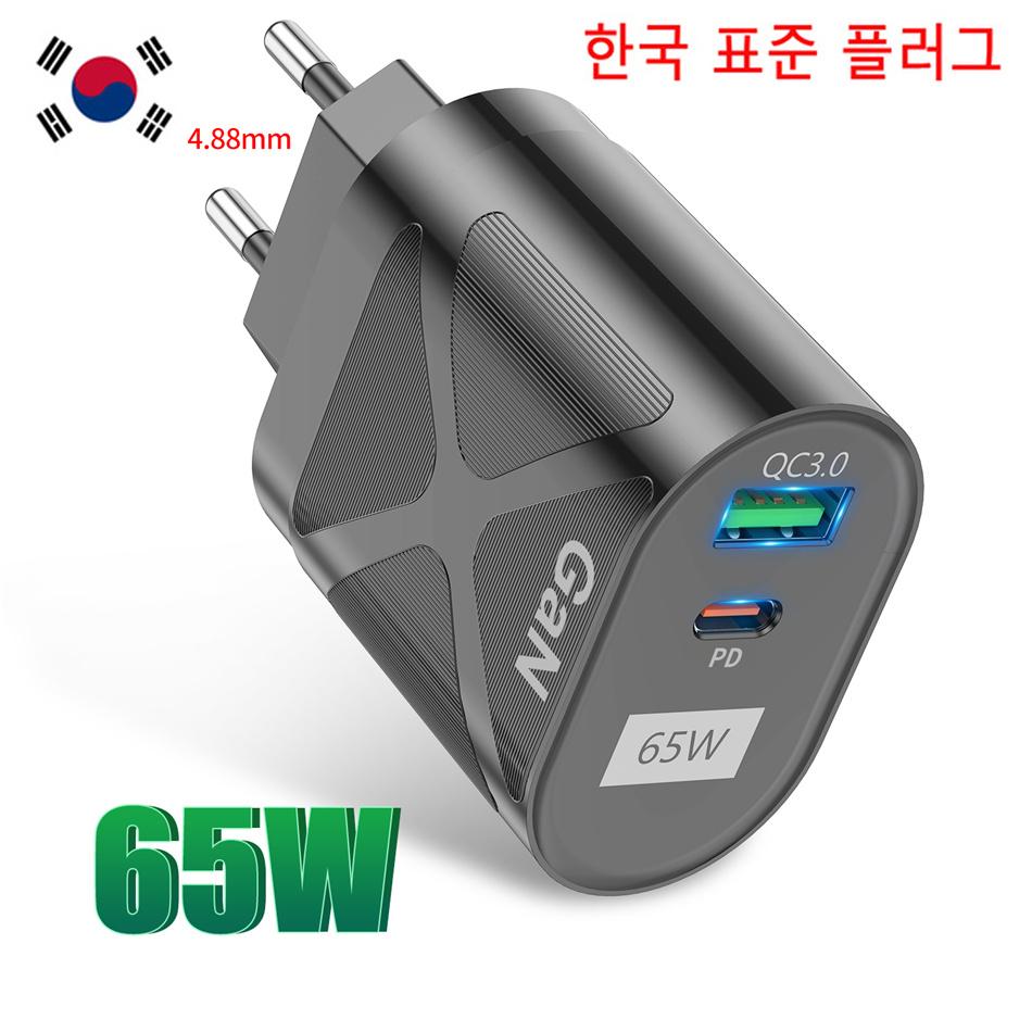 Зарядное устройство GaN 65 Вт USB C Быстрая зарядка Вилка KR AU EU US PD USB-C TypeC Быстрая зарядка Для iPhone 14 Xiaomi Samsung S22 Macbook