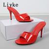 Fashion Liyke Fashion Round Toe Women Thin Heels Slippers Slides Female Mules Sandals Summer Ladies Heeled Slipper Shoes Zapatos Mujer