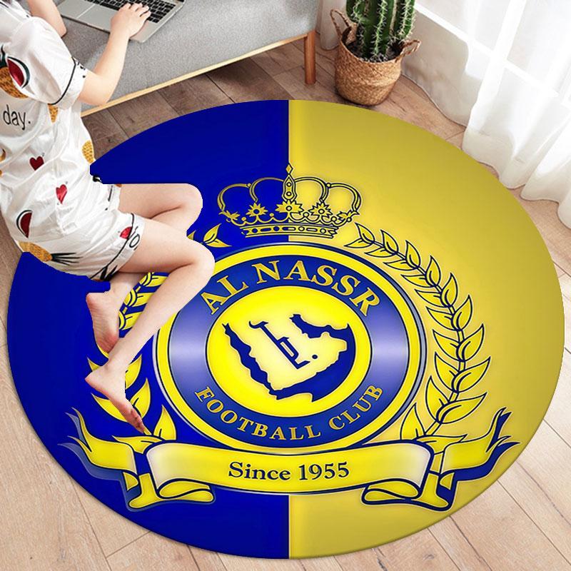 Al-Nassr FC Round Area Rug,Carpet Rug for Living Room Bedroom Sofa Playroom Decor,Non-slip Floor Mat