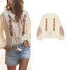 Summer New Product Women's Clothes French Vintage Style Loose with Accessories Embroidered Crew Neck Long Sleeves Shirt 7200039