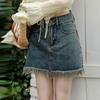 Classic Versatile Wearable Durable Half-body Skirt High-waisted Package Hip A-line Tasseled Burlap Retro Ladies Summer Fashion Denim Short Skirt