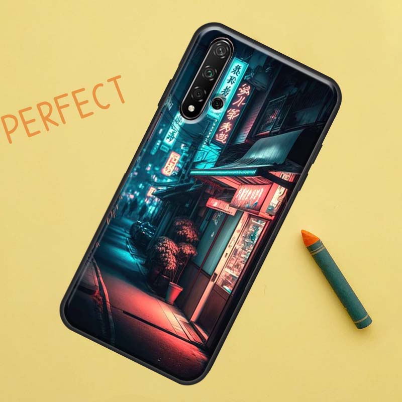Japanese Night City Aesthetic Case For Huawei Nova 10 9 SE 5T Y90 Y70 Y60 Y61 Nova 3i 7i 8i 11i P20 P40 P30 Lite P60 Pro