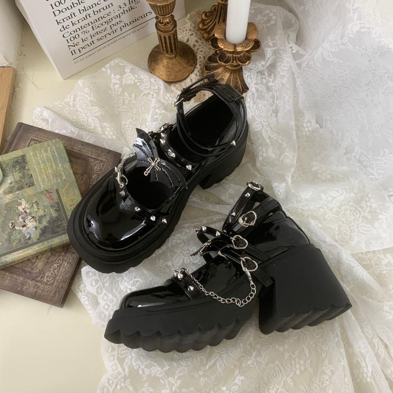 Женская обувь Обувь для девочек в стиле панк Лоферы с заклепками Кожаные туфли Мэри Джейн Крутые ретро туфли на толстой платформе Туфли на высоком каблуке 35-40