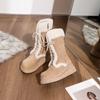 Miaomao Snow Boots for Women Autumn and Winter New Cream Thick Bottom Fleece-Lined Thermal Middle Tube Knight