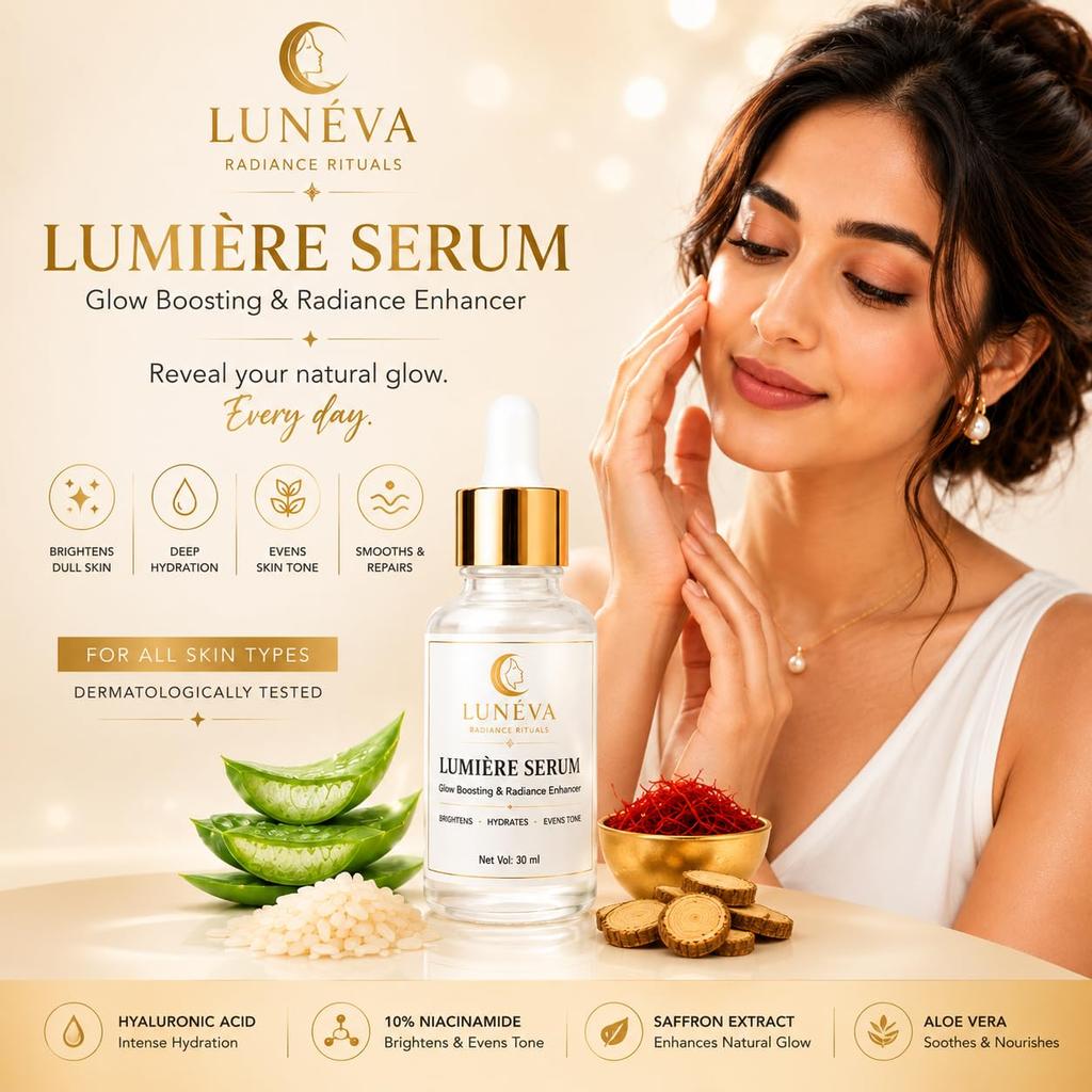 Lunéva Lumière Сыворотка 30 мл - Легкая ежедневная сыворотка для лица, Увлажняющая жидкая основа для лица для всех типов кожи, Питательный уход за кожей для гладкости