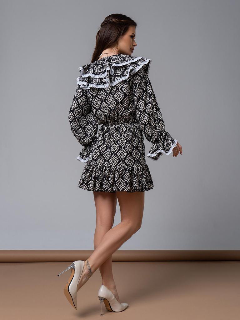 Короткое платье с воланами и орнаментом ISSA Plus