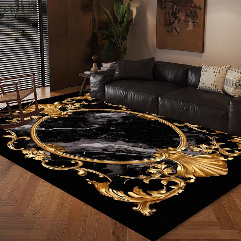 Home Decoration Modern Luxury Large Living Room Antiskid Carpet Soft Bedroom Cloakroom Mats Easy Cleaning Lounge Rug Black Gold