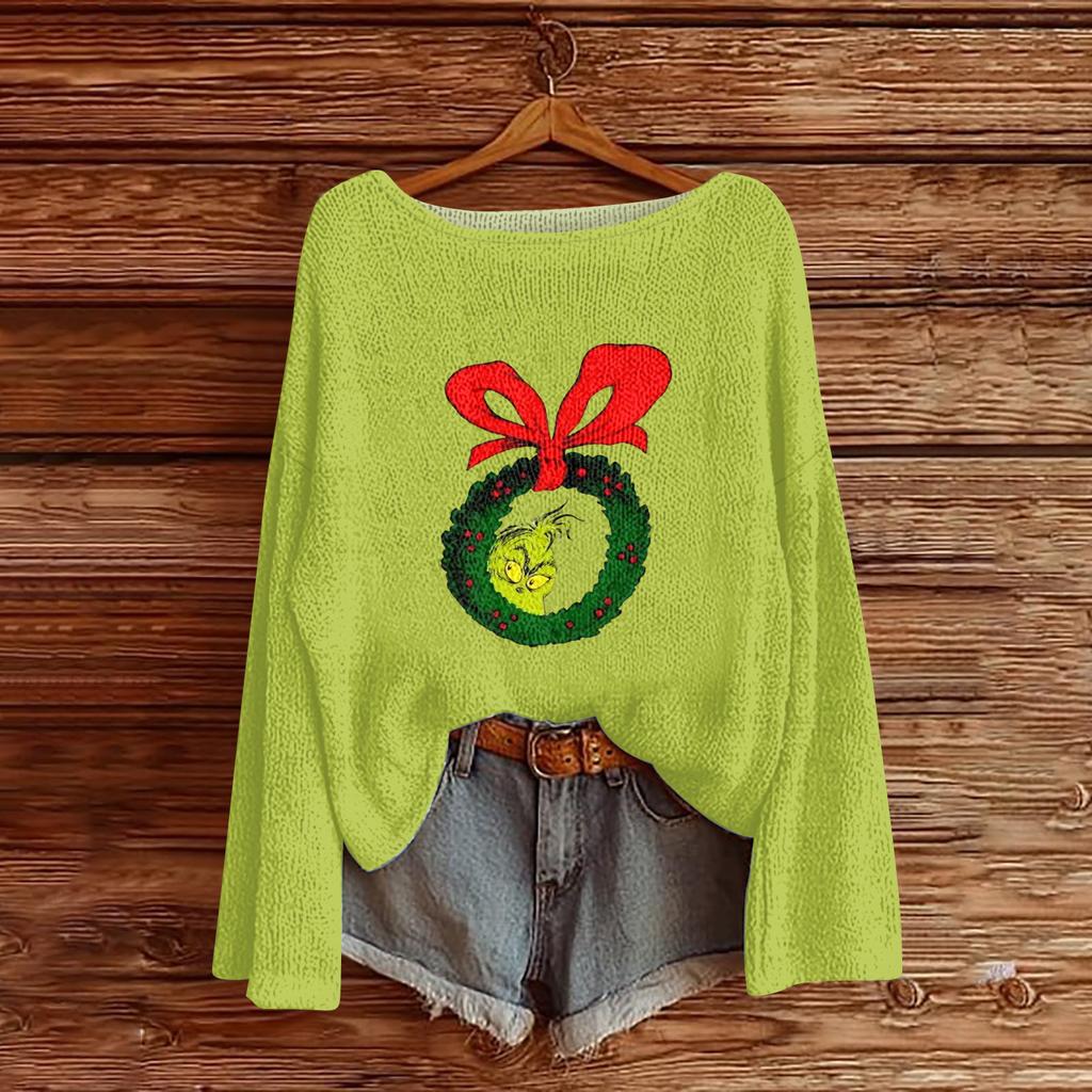 Women's Fashion Round Neck Long Sleeve Pullover Faux Sweater Knitted Pullover Top