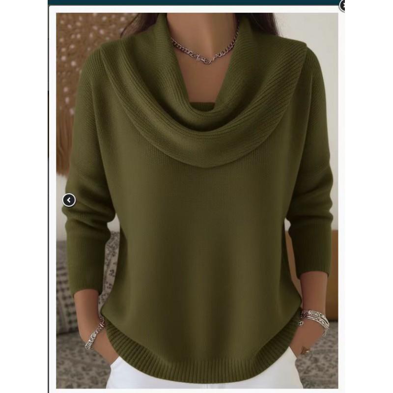2026 Womens Solid Color Long Sleeve Knit Sweater Loose Fit U-Neck Casual Pullover