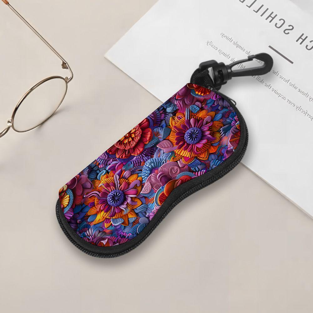 2D-Boho Floral Pattern Protective Sunglasses Case, Vibrant 3D Flower Print Eyeglasses Holder, Stylish Travel Eyewear Storage Box for Women Gift